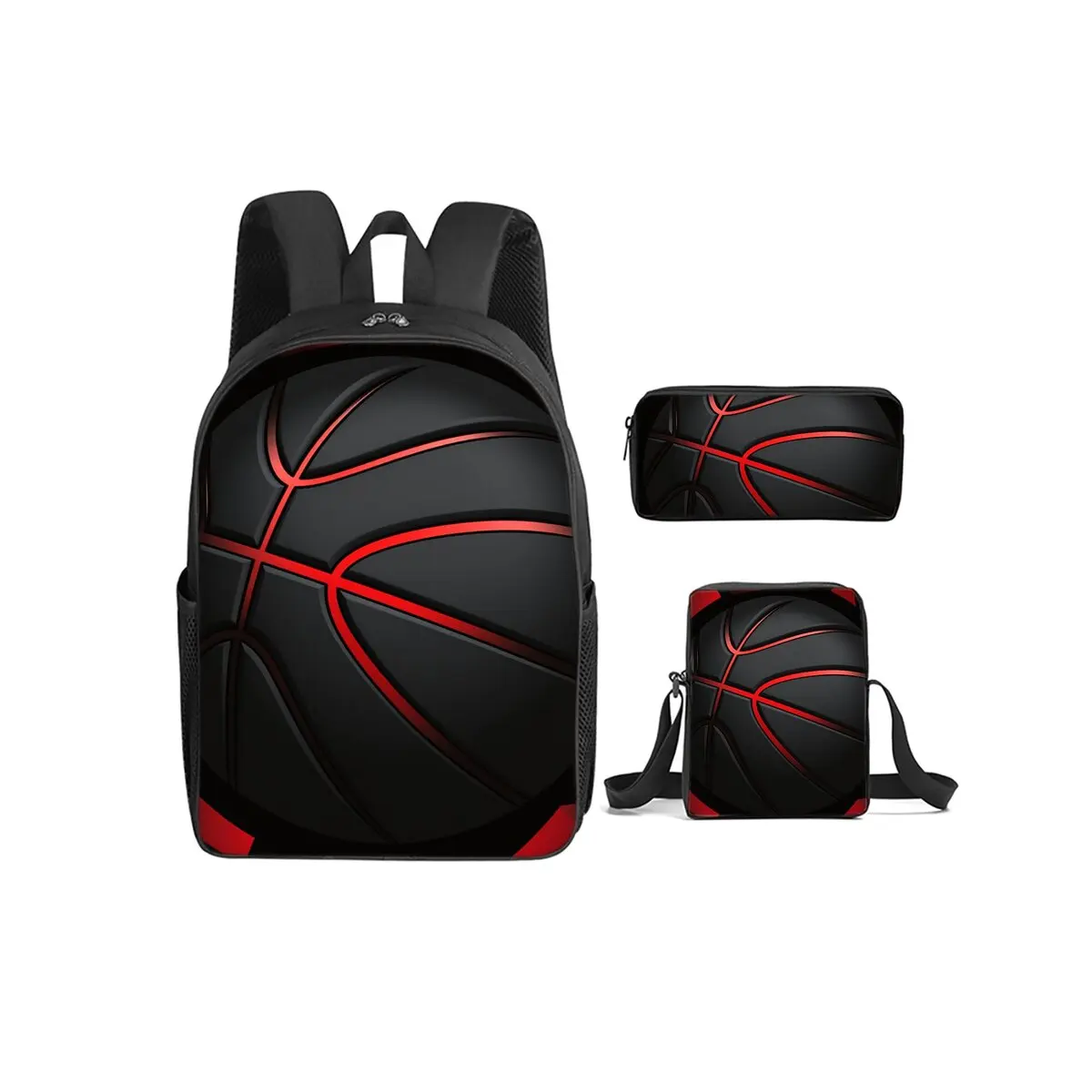Basketball Print 3Pcs/Set Backpack with Messenger Bags ,Pencil Bags for Boy/Girl Best Gift Cartoon Student School Bags