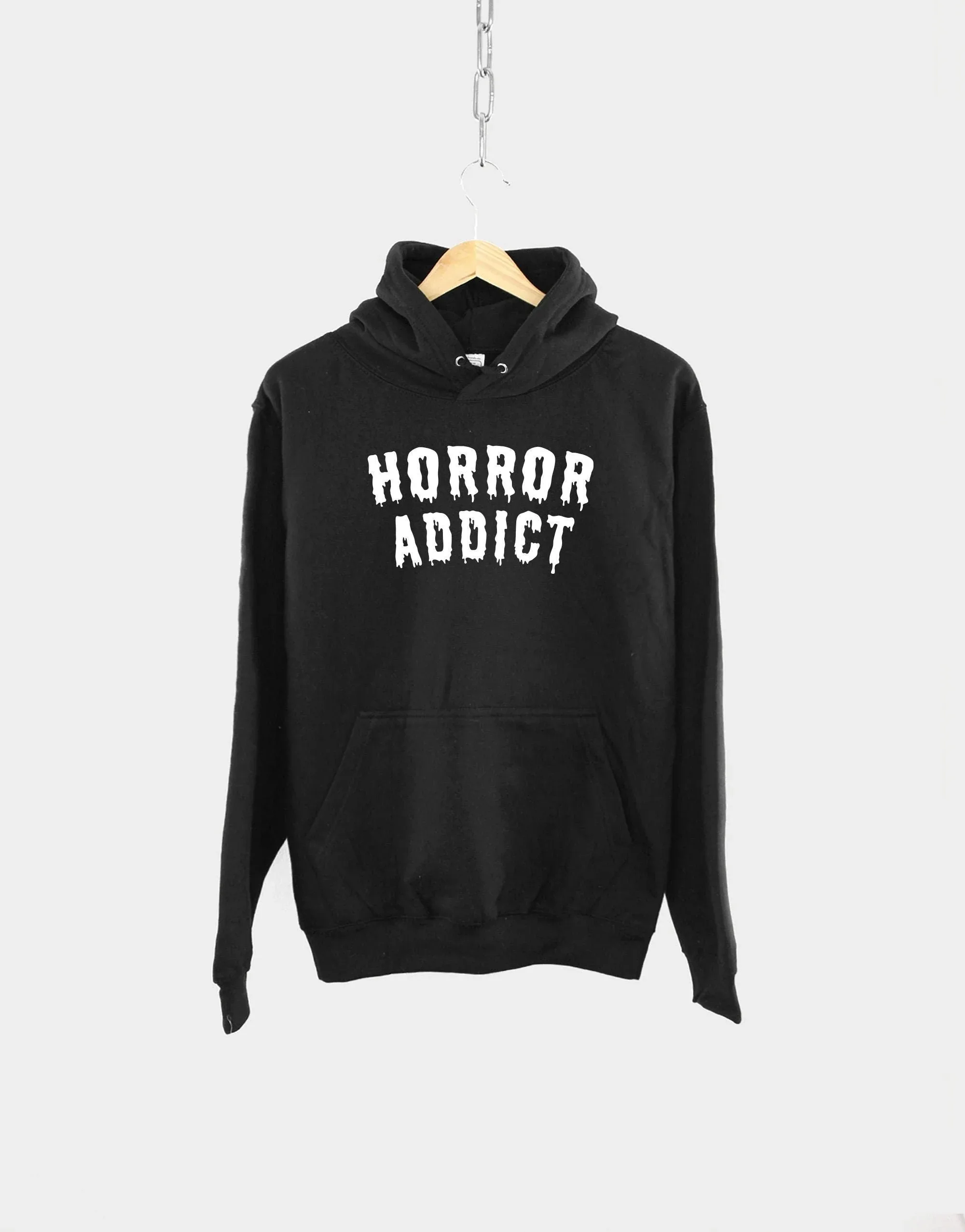 

"HORROR ADDICT" Text Printed Cotton Hoodie Stylish and Edgy Sweatshirt To Showcase Your Passion for Horror