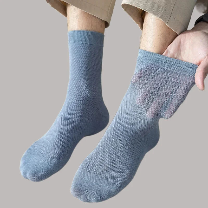 

3/5 Pairs Fashion High Quality Men Cotton Socks Business Deodorant Sock Mesh Breathable Solid Color Mid Tube Casual Socks