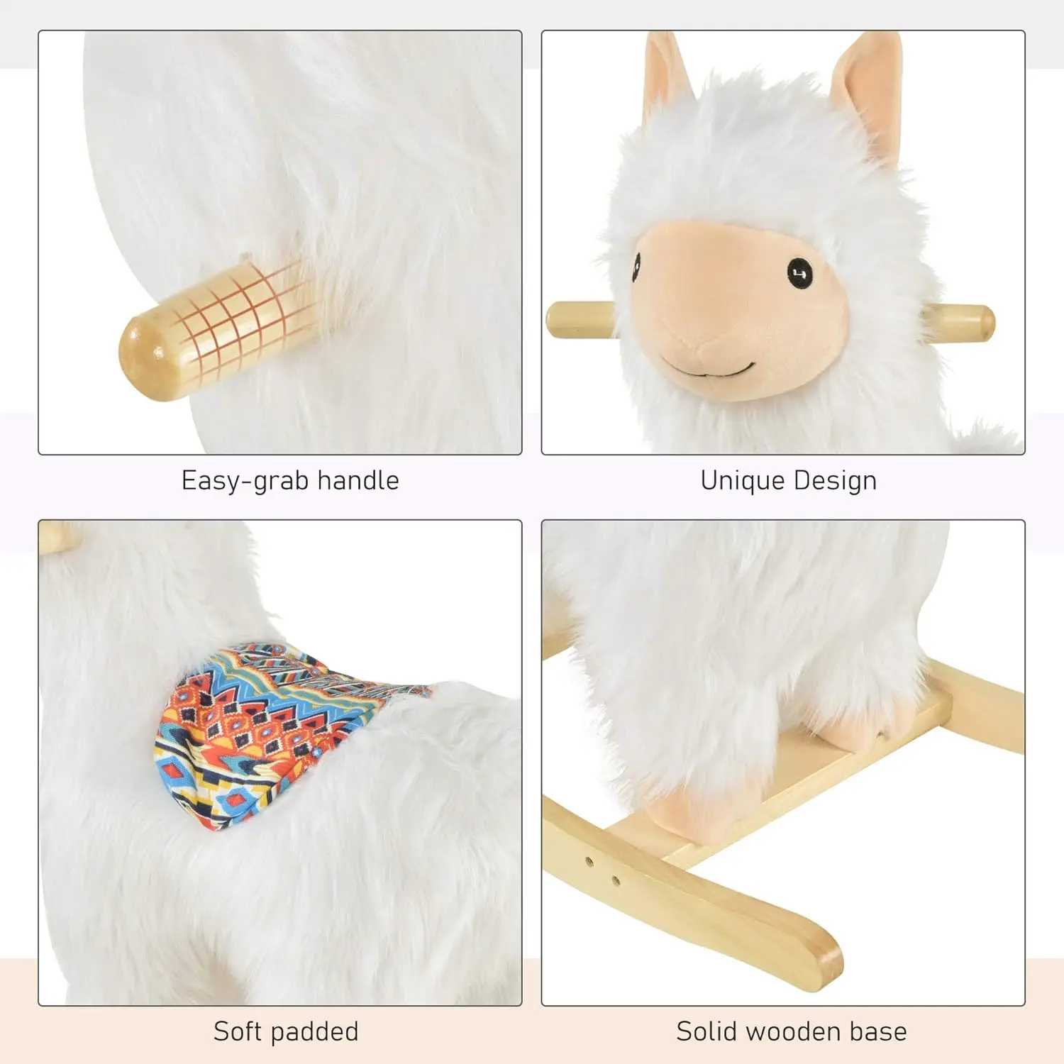 Kids Ride-On Rocking Horse Toy Llama Style Rocker Soft Plush Fabric for Children 3+ Years