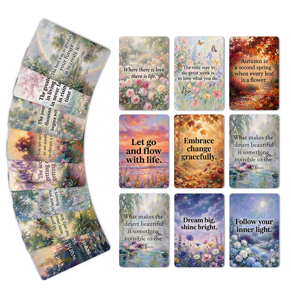 

18PCS Oil Painting Style Inspirational Cards Natural Landscape Quote Postcards for Desk Decor Wall Art Gift