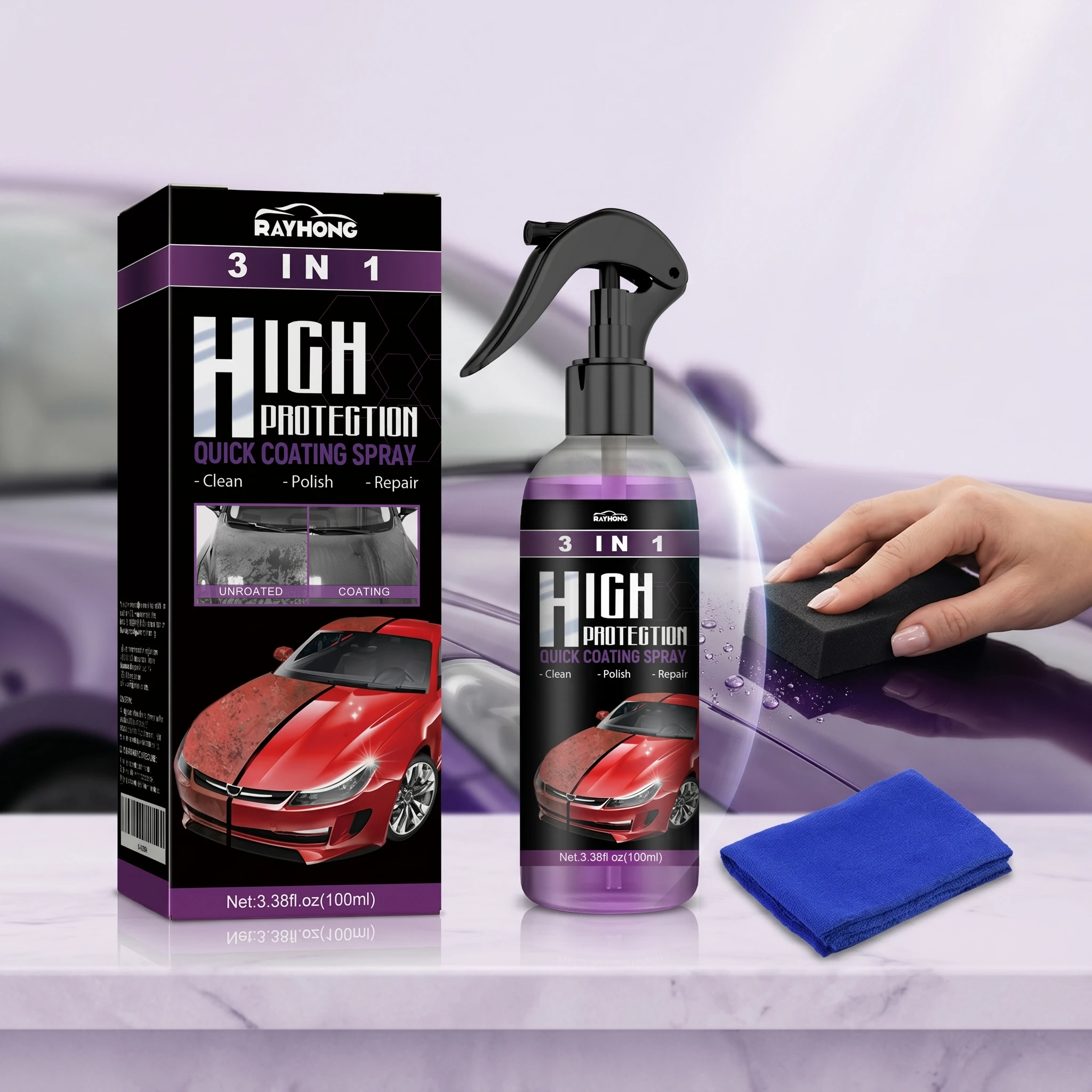 3 in 1 High Protection Quick Coating Spray Restores Oil Stains Clean Body Paint Repair Scratches Wheel Rim Maintain Polish Agent