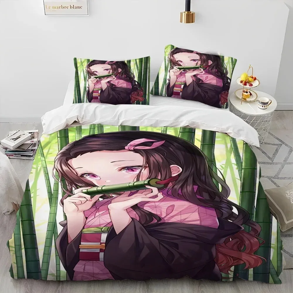 

3PC Anime Bedding Set Demon Slayer Bedding Set Printed Duvet Cover BeddingSet Comfortable Breathable Luxury Sheet Cotton Bedding