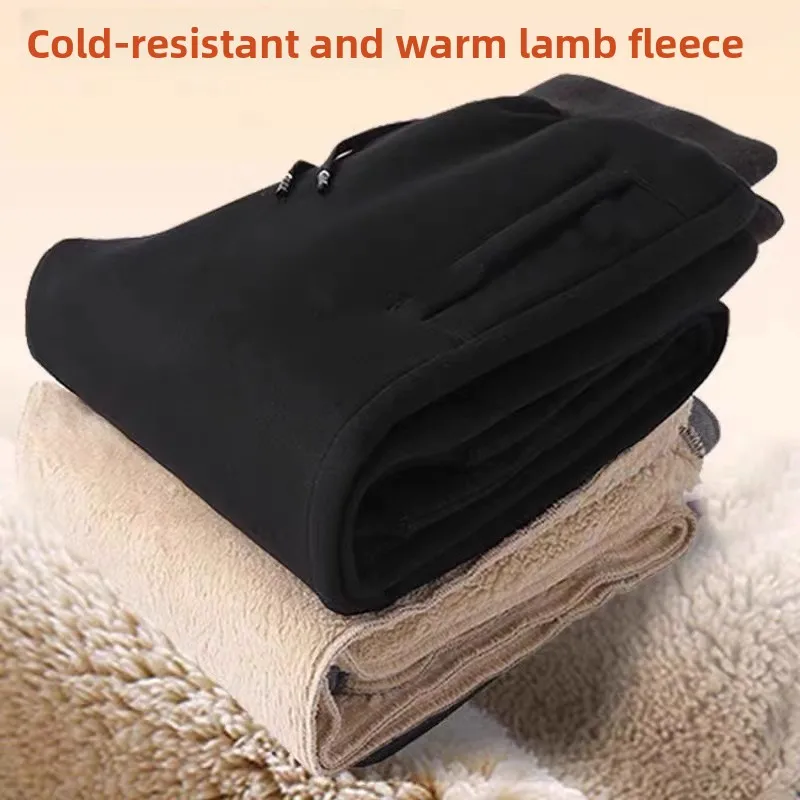 

Мужские повседневные длинные брюки из хлопка с начесом из овечьего флиса, утепленные, эластичные, с манжетами, зимние, теплые, комфортные, свободного кроя, средней длины