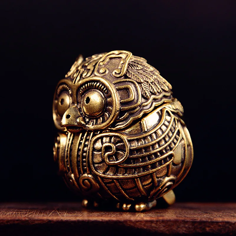 Antique Brass Cute Owl Small Statue Desktop Decorations Vintage Animal Incense Burner Miniatures Figurines Home Decors Ornaments view 2