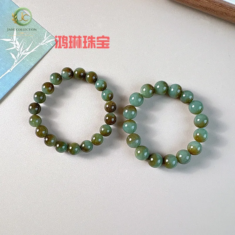 2026 new natural Hetian jade Qiemo blue floating sugar bracelet 12mm real jade couple 10mm round beads single circle