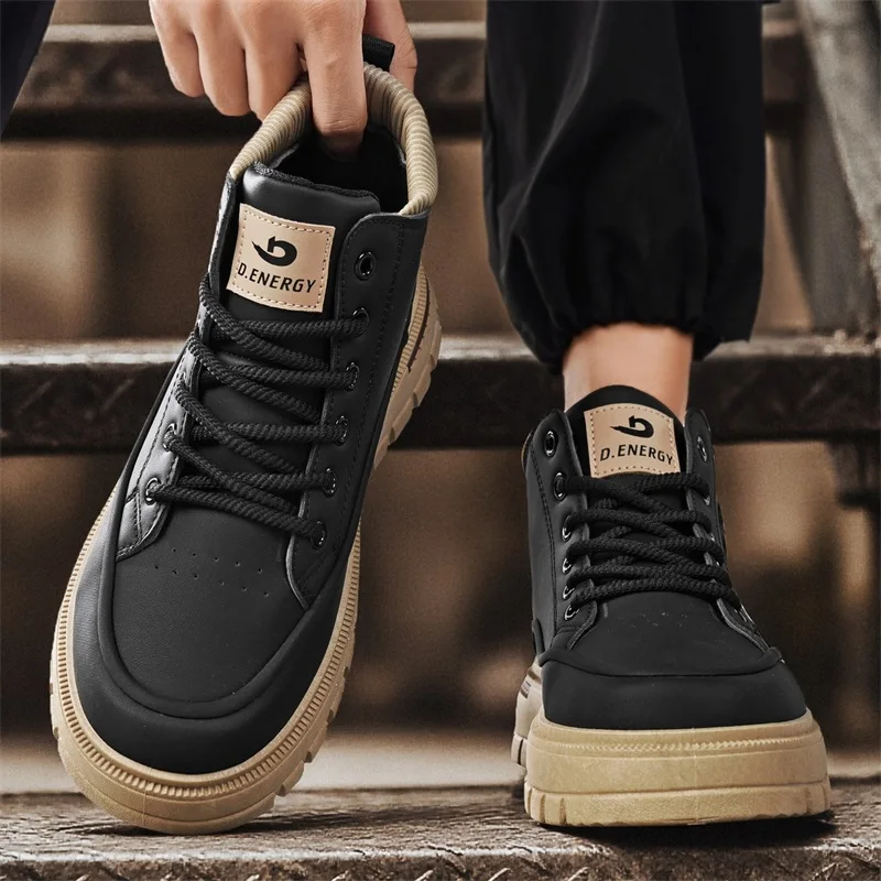 

men's boots four season casual fashion versatile high top casual boots height increasing anti slip wear-resistant workwear boots