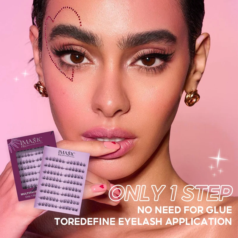 IMAGIC Multipack Lash Clusters Extensions Natural Soft Thickened No Glue Needed Pre-Bonded Curly Clusters 8 Pairs Set