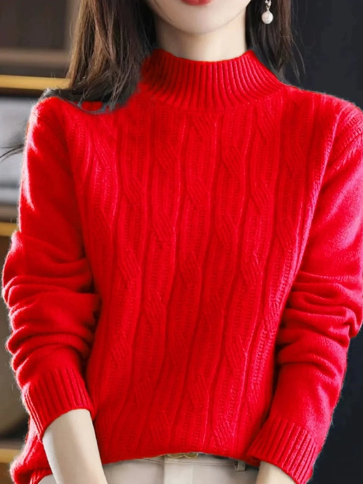 Pull en laine Thiened pour femmes, col montant, cardigan Camere, automne hiver, chaud, tricot moelleux, boutique de vente au détail, articles sur mesure