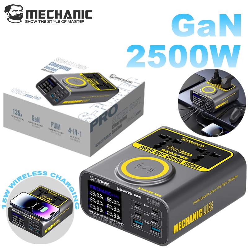 

Беспроводное зарядное устройство Mechanic s power pro с цифровым дисплеем, многопортовая сверхбыстрая зарядка для iPhone, технология нитрида галлия