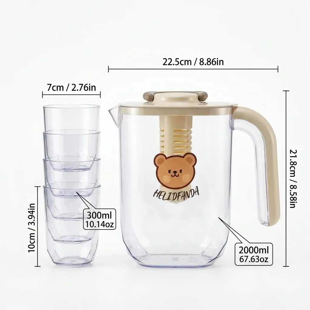 2200ml Transparante Plastic Waterkan Thee-infuser Koud Drankkan Sapcontainer voor Koelkast Valbestendige Waterfles