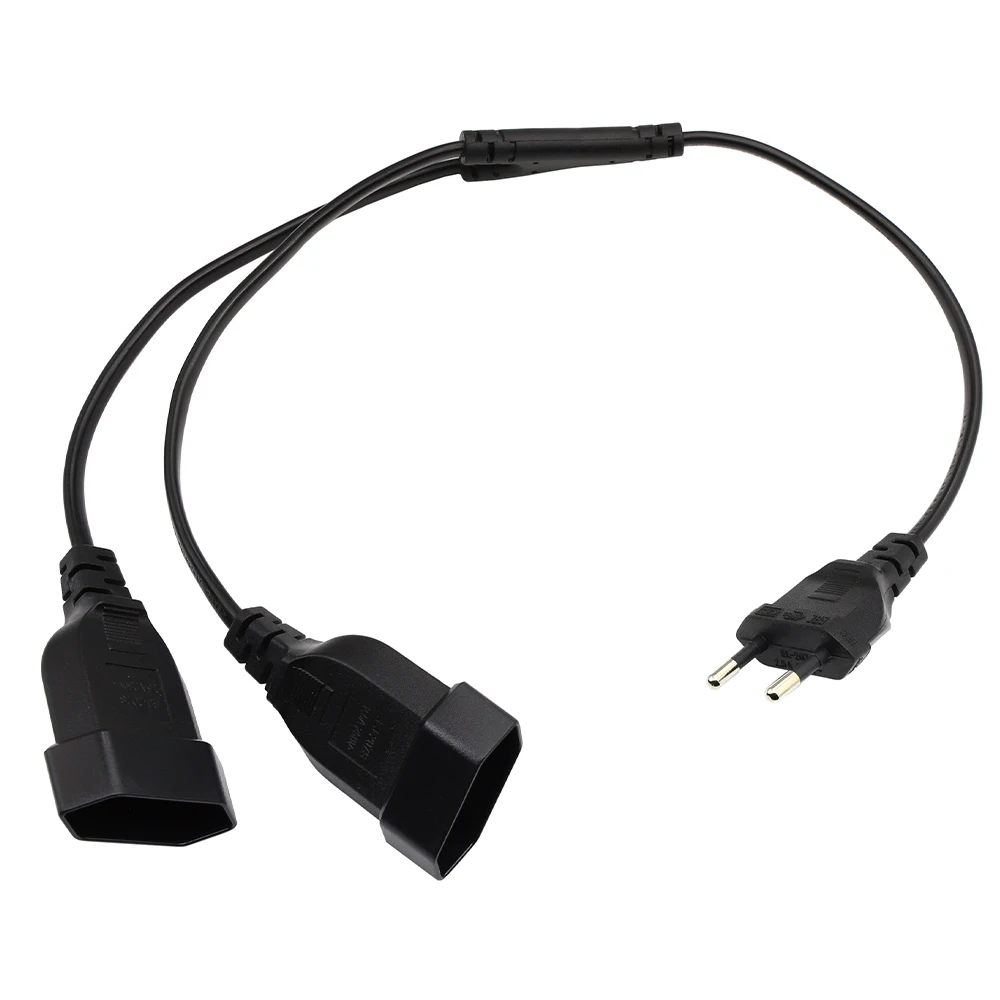 48cm New CEE7/16 EU 2 Prong Male to Female Dual Output,2 Ways Outlet Extension Cord European M/F Power Splitter Cable Black