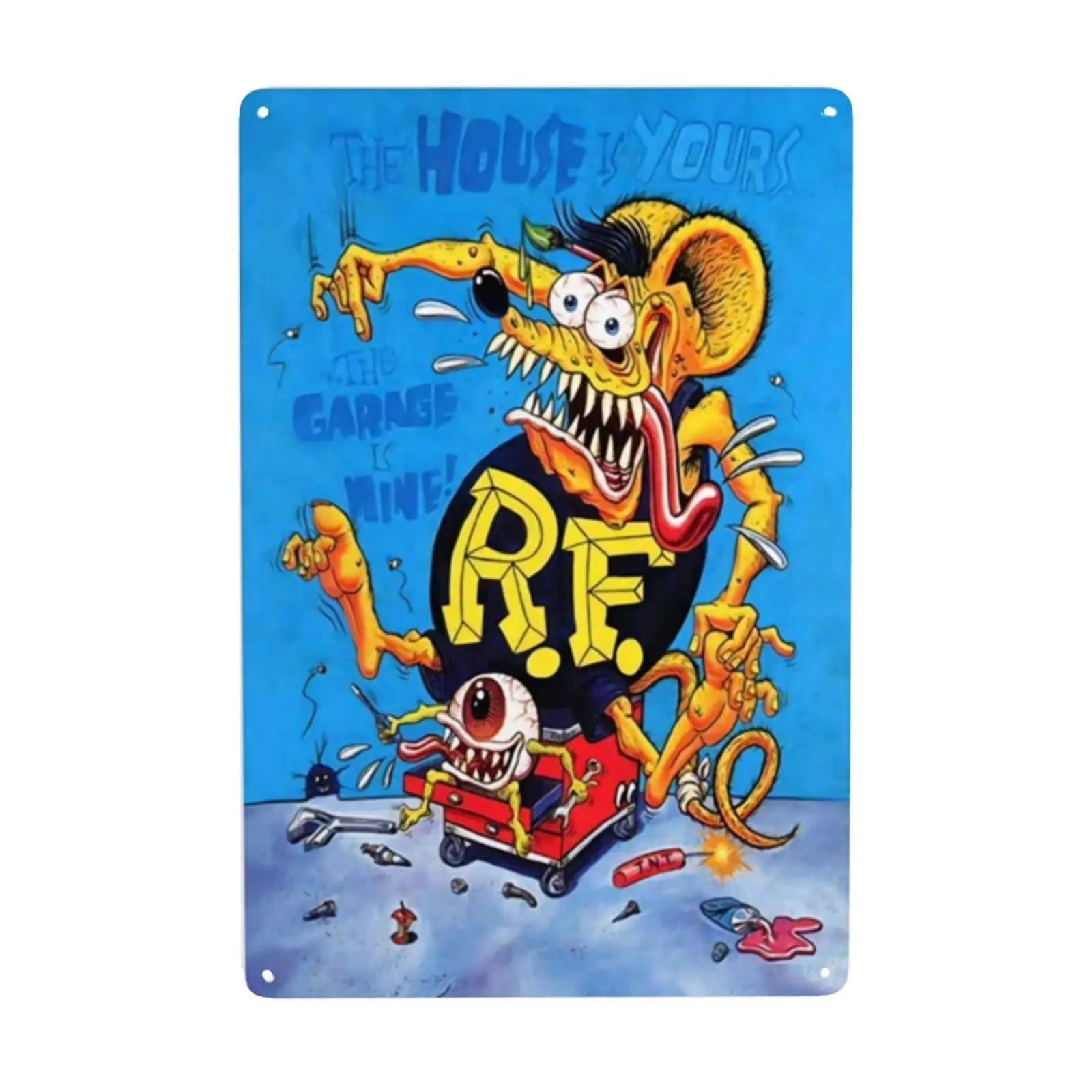 Lbhsmn Rat Fink Hot Rods Tin Sign Anime Rustic Vintage Metal Tin Signs Rustic Pin Up Poster Plaque Pub Wall, 20*30