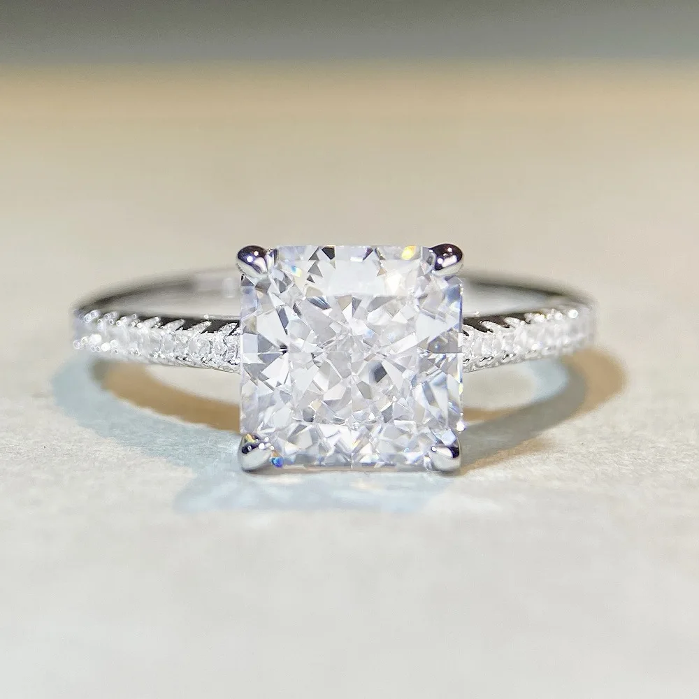 

S925 sterling silver ring princess square bag zircon colored treasure women's fashion versatile daily commuting temperament ring