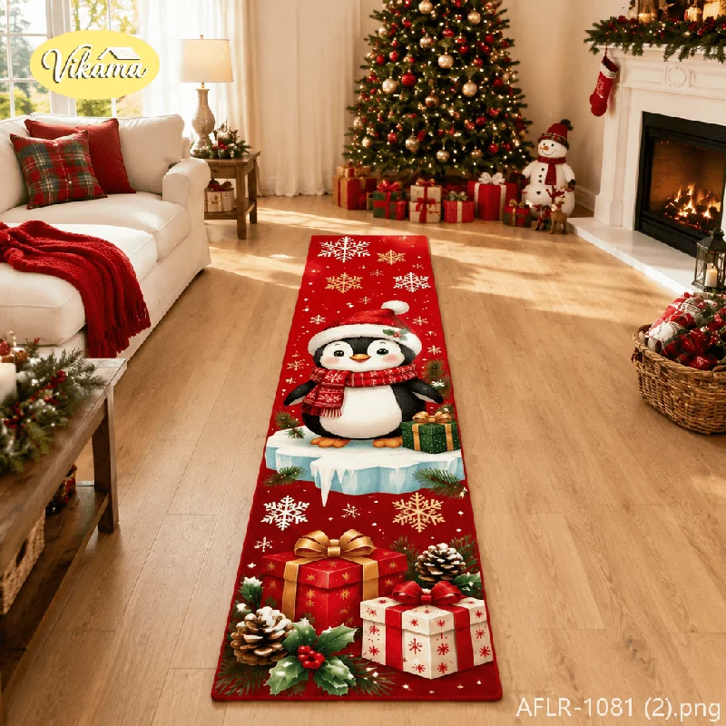VIKAMA Christmas Runner Rug—Non-Slip, Easy-Care Rug for Hallways and Corridors; Entryway and Kitchen Mat; Christmas Home Decor