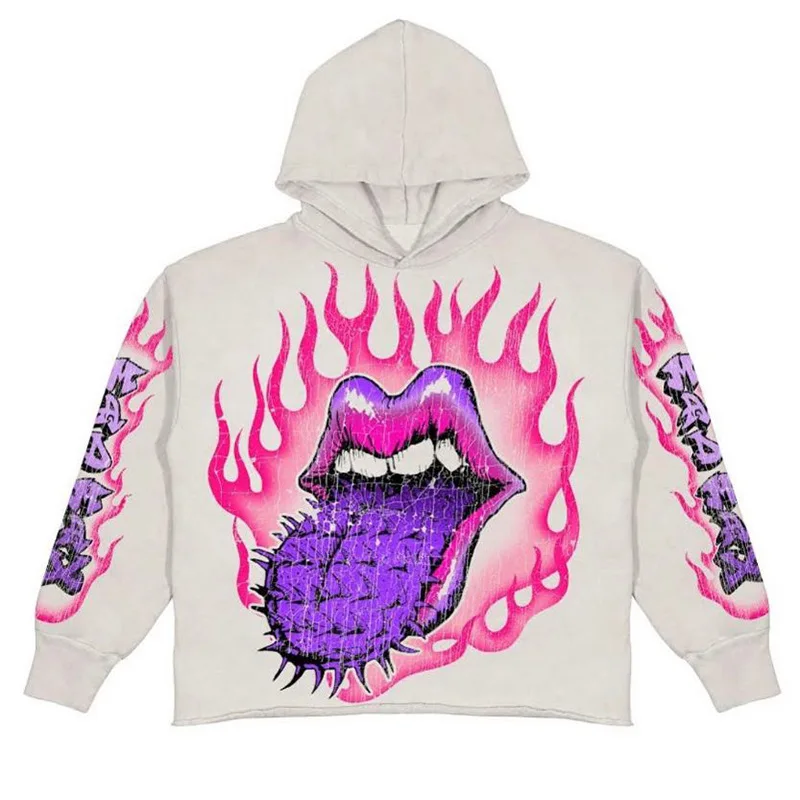 

Y2K Winter Retro Hoodie Sportswear Skull Print Flame Retro Hoodie Jacket Street Style Gothic Casual Fashion Men's Harajuku Top