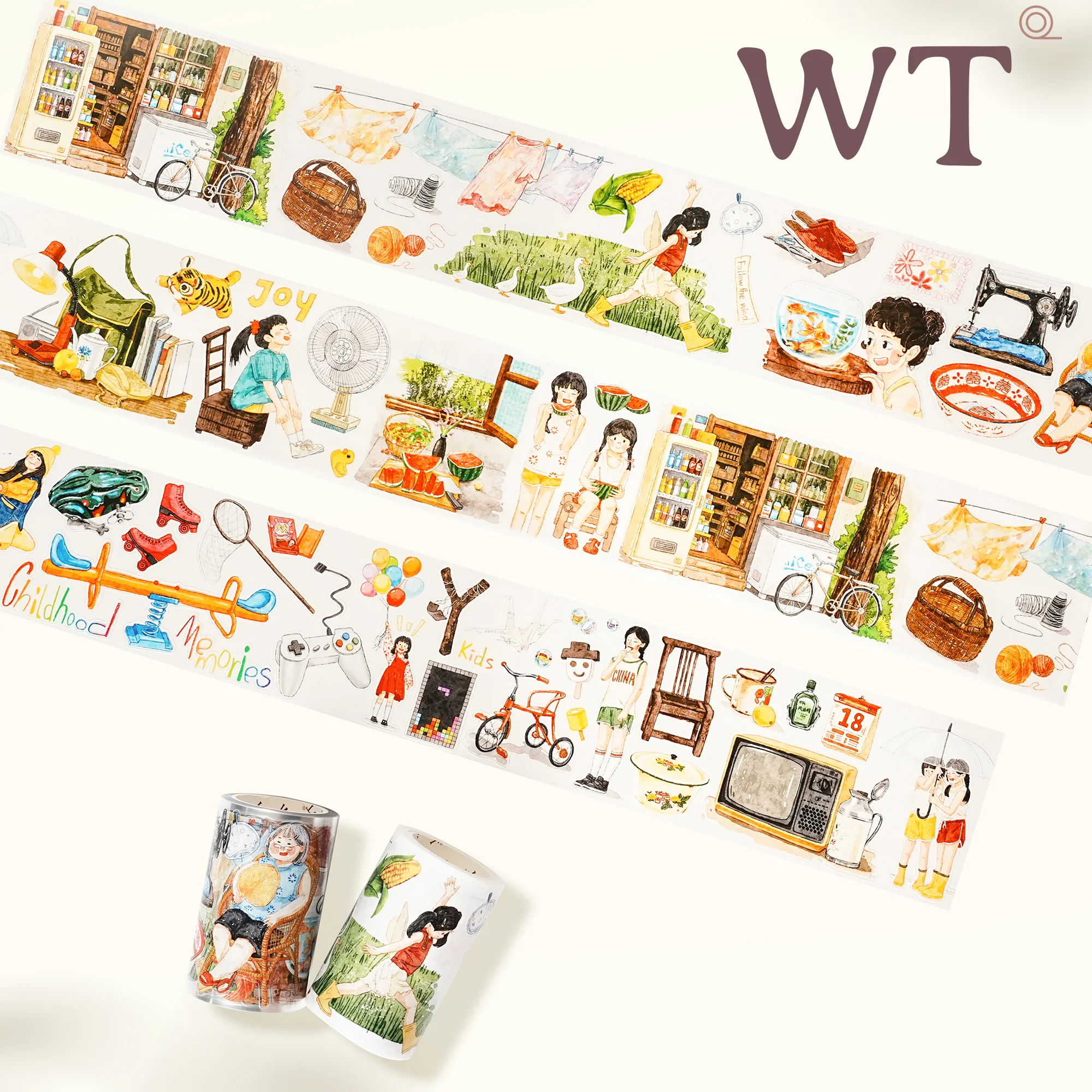 WT washi pet tape Time Bus Childhood Station Childhood Memories Summer Vacation Theme Die-Cut Journal Tape INS