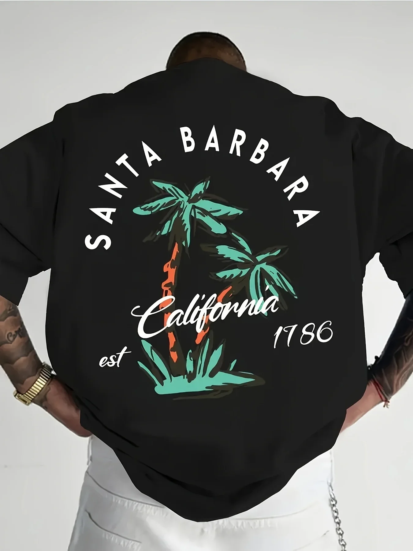 Men's Santa Barbara California Pattern T-shirt Retro Palm Tree Coast Print Street Casual Style 100% Cotton Summer T-shirt