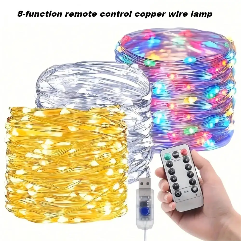 

1PC10M100LED USB-светодиодная гирлянда из медной проволоки с 8 режимами дистанционного управления, подходит для спальни, свадьбы, вечеринки, праздничного украшения