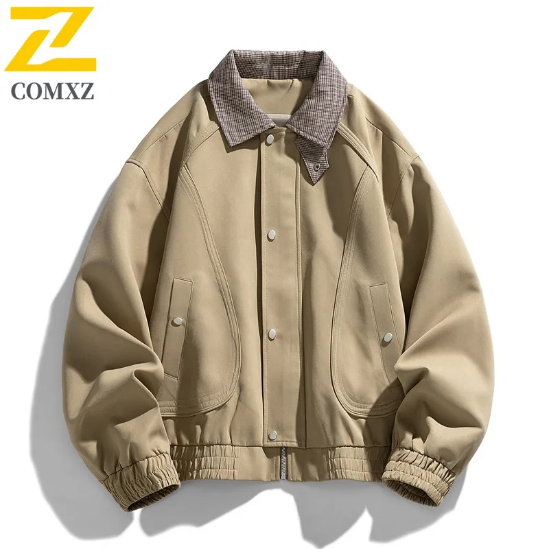 

Men's Vintage Solid Color Jacket Water-Resistant Windproof Bomber Coat Loose Fit Casual Spring Streetwear Lightweight Outerwear