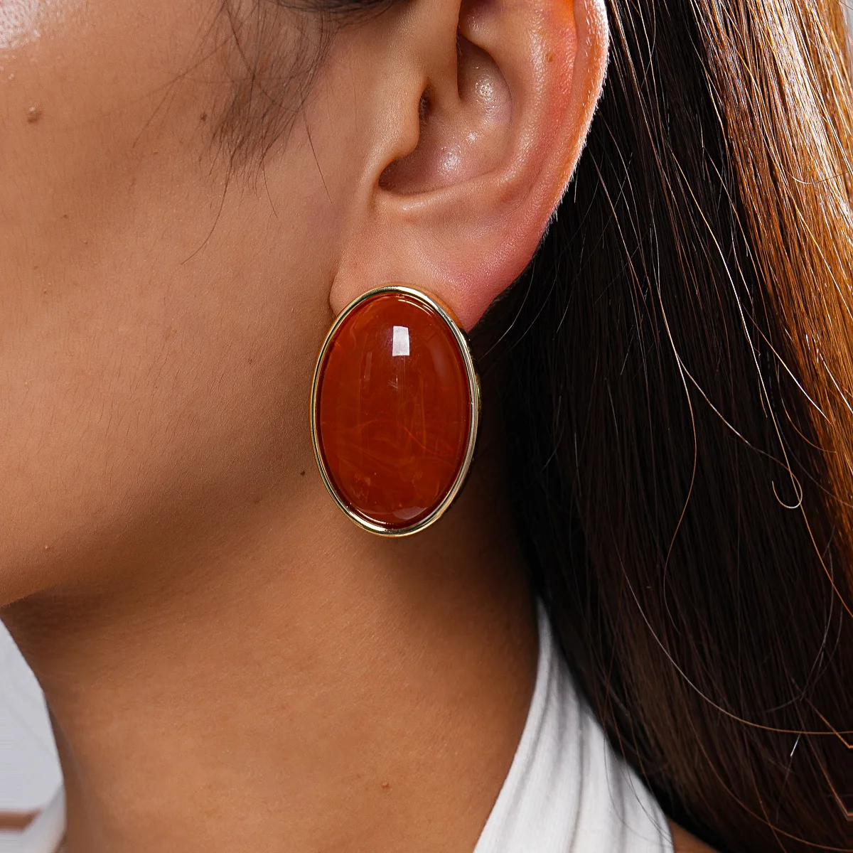 DOO MEI Mehrfarbige Retro Große Ovale Acryl-Ohrstecker für Frauen, Glatte Unregelmäßige Harz-Ohrstecker, Schmuck-Accessoires – Detail 6