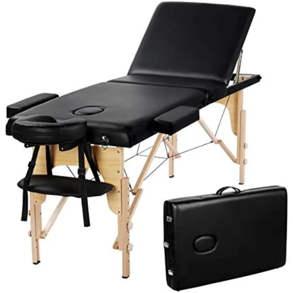 Klappbarer Massagetisch, 3 Zonen, professionell, tragbar, belastbar, 250 kg, 213 x 82 cm, höhenverstellbar, Buchenholz
