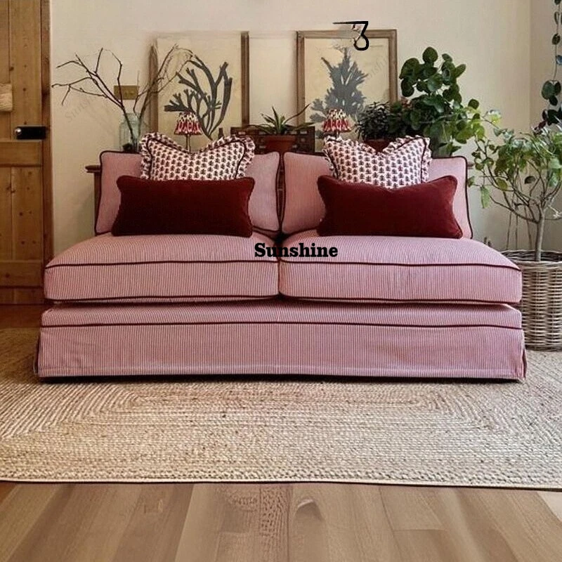 Sofá americano retro de tela doble con rayas rojas y blancas para sala de estar, sofá pequeño para dormitorio de apartamento, sofá tipo sillón francés medieval