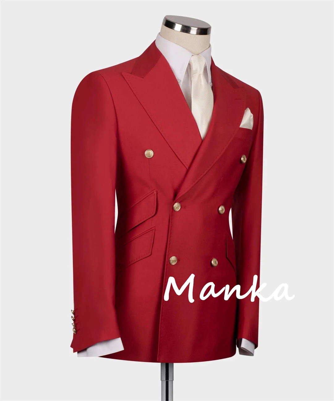 Golden Button Double Breasted Red Groom Suits for Wedding prom 2pcs Blazer Pants Formal Business Classic Man Suit