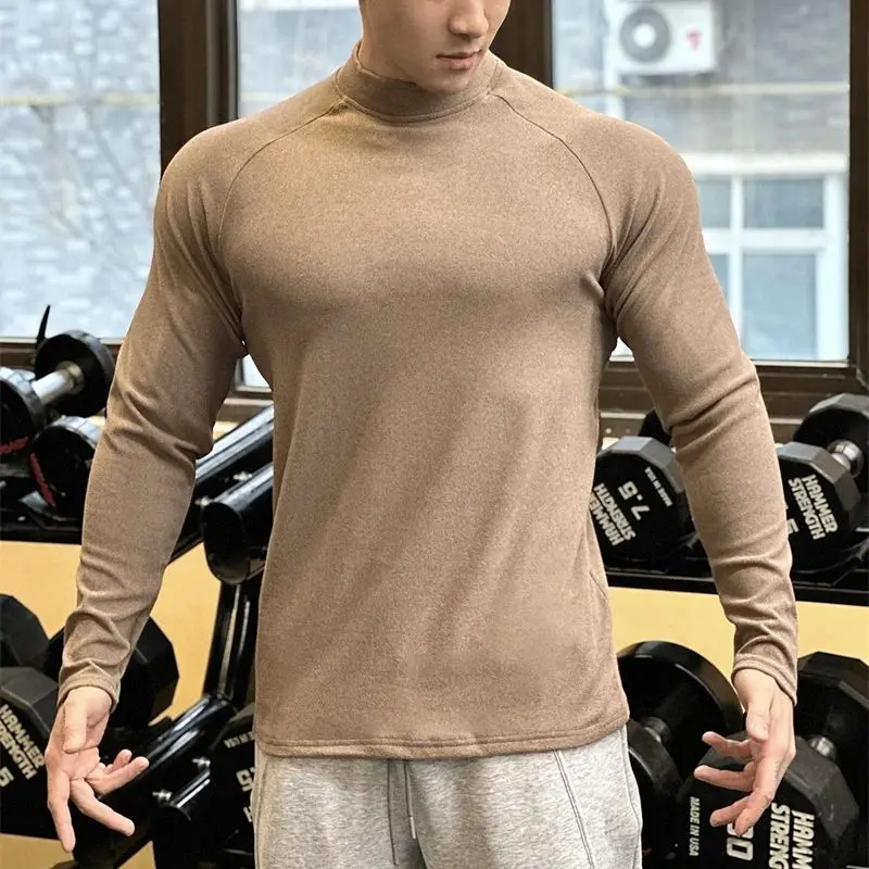 

Autumn and winter new de velvet high neck long sleeve men's T-shirt casual shirt fashion fitness exercise sportswear