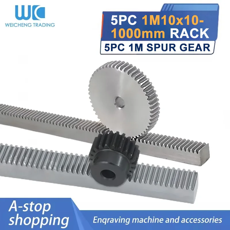 

5PCS 1Mod 1 Modulus High Precision Gear Rack Steel 10*10*1000mm + 5PCS 1M20 Teeth Spur Pinion Gears Cnc Parts