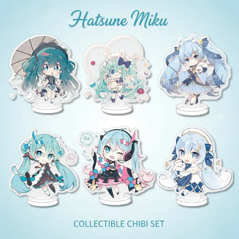 

6 шт. Хацунэ Мику аниме мерч в стиле чиби акриловая подставка виртуальная певица Кагамине Рин Лен украшение для офисного стола орнамент