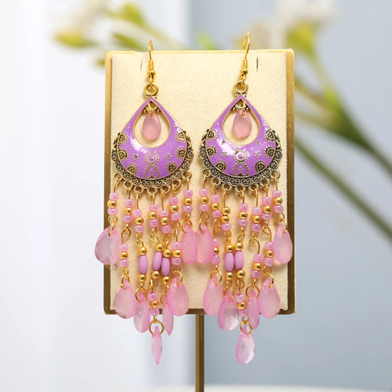 13 Styles Classic Acrylic Water Drop Bohemian Earrings for Women Ethnic Drop Oil Handmade Beaded Dangle Earring Vacation Jewelry