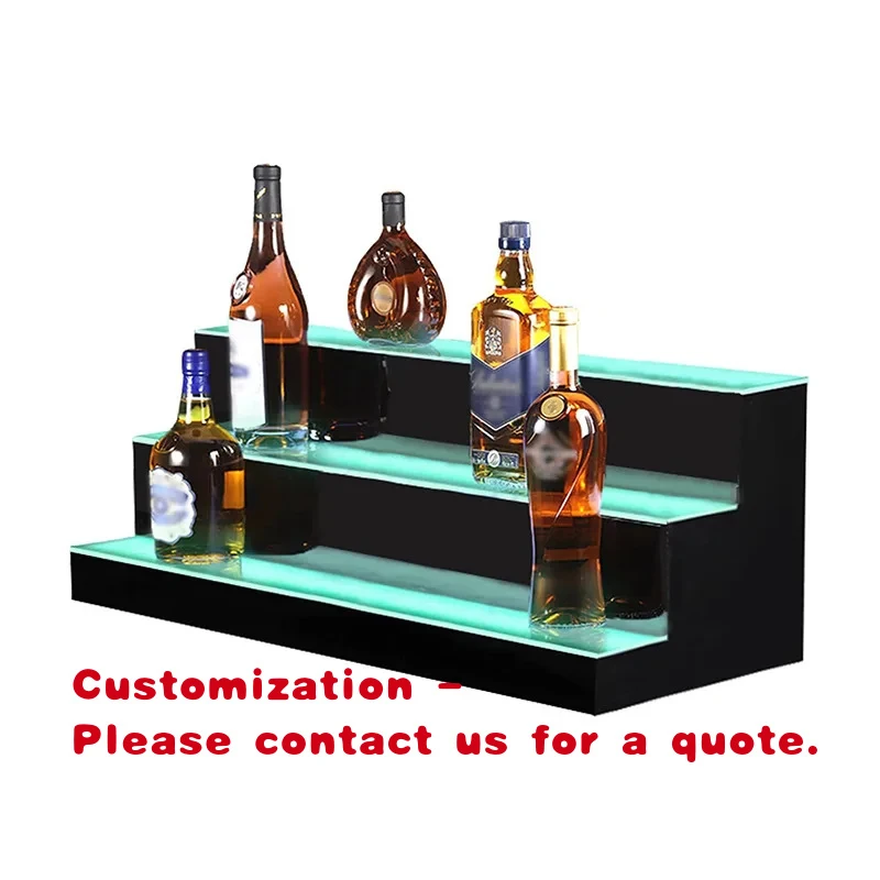 custom.Customizable Factory LED Acrylic Wine Bottle Holder with Wooden Base Bar Display Supermarket Shelves