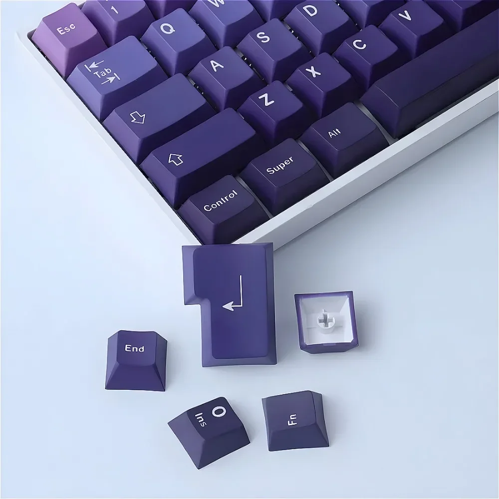 Purple blue gradual change cherry keycap set PBT 126 keys, polar day theme, suitable for 61/87/104/108 mechanical keyboard