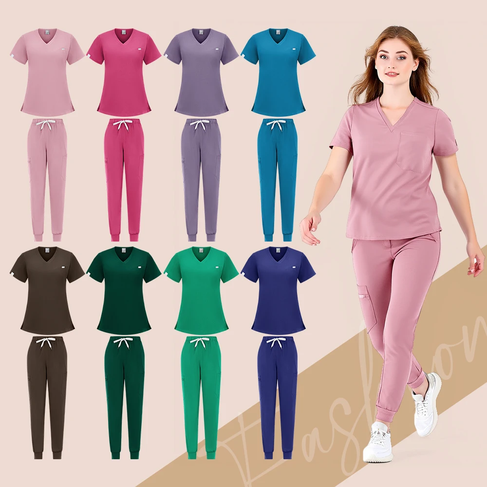 Moda médica feminina esfrega uniforme médico hospitalar roupas enfermeiras acessórios clínica dentária beleza spa salão de beleza conjuntos de roupas de trabalho