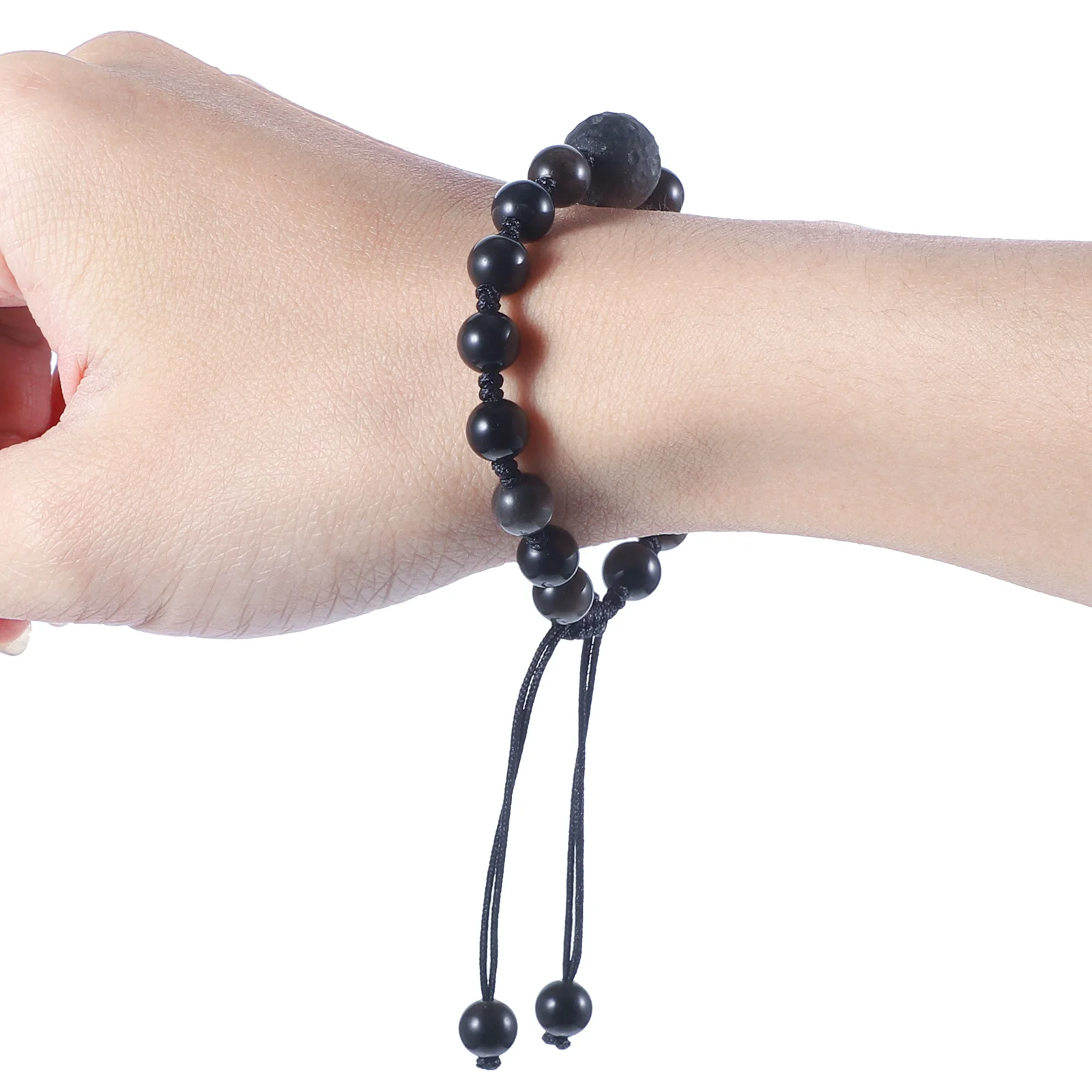 

Obsidian Stone Beaded Bracelet Adjustable Unisex Wrist Jewelry Natural Polished Beads Gift for Men Women Beaded Bracelet