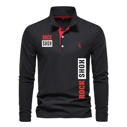 New long-sleeved POLO shirt golf shirt ROCK SHOX print 100% cotton Harajuku hip hop trend men's shirt Brand Men's sweatshirt