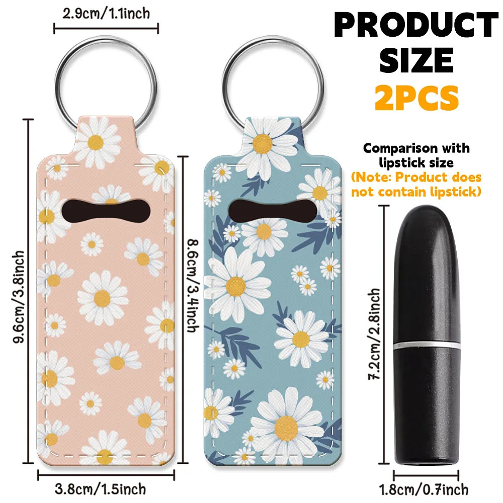 Elastic Neoprene Keychains Lipstick Bags with Iron Keychain Rings Rectangle April Daisy 9.6x3.8cm 2pcs/set