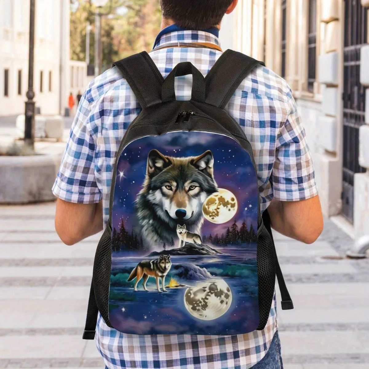 Mochila informal con estampado de Fantasy Wolf World, bolso de hombro ligero Unisex para estudiantes