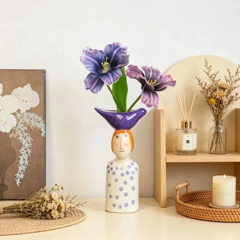 Cute Cartoon Human‑shaped Flower Vase Creative Desktop Ornament For Living Room Tabletop Home Decor