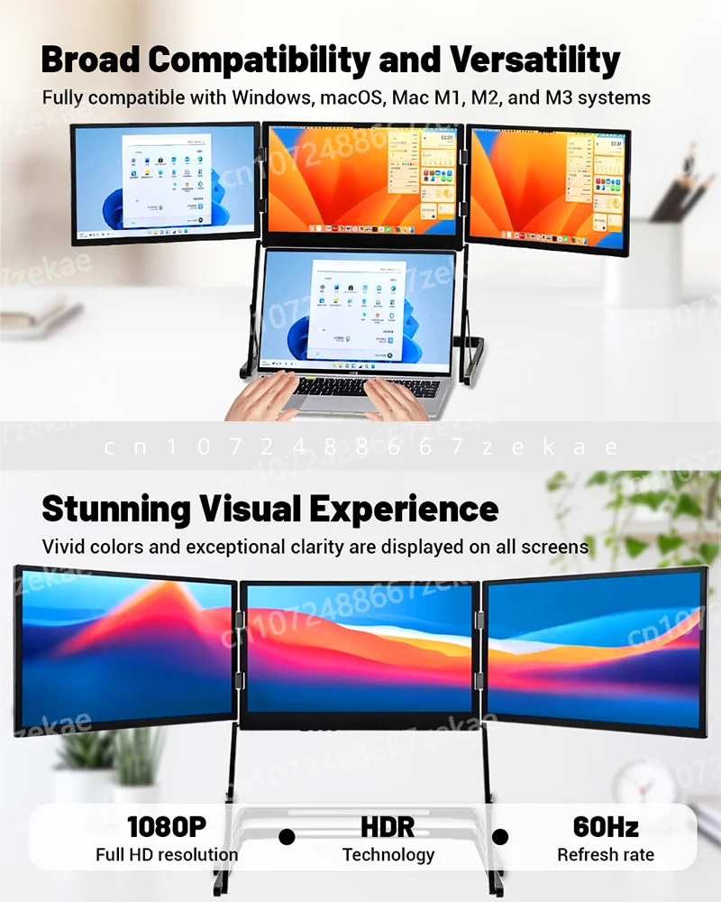 Triple 15.6 Inch  15.6 Inch Triple Portable Screen Monitor IPS LED 1080P FHD PortableTripleMonitor for Laptop