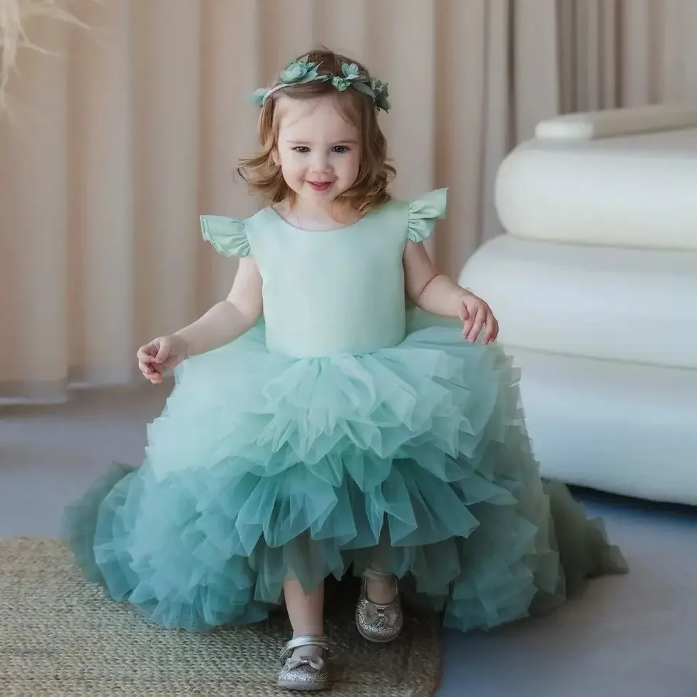 Robe de demoiselle d'honneur gonflée en couches, en tulle, pour mariage, première communion, fête d'anniversaire pour enfants, RhG