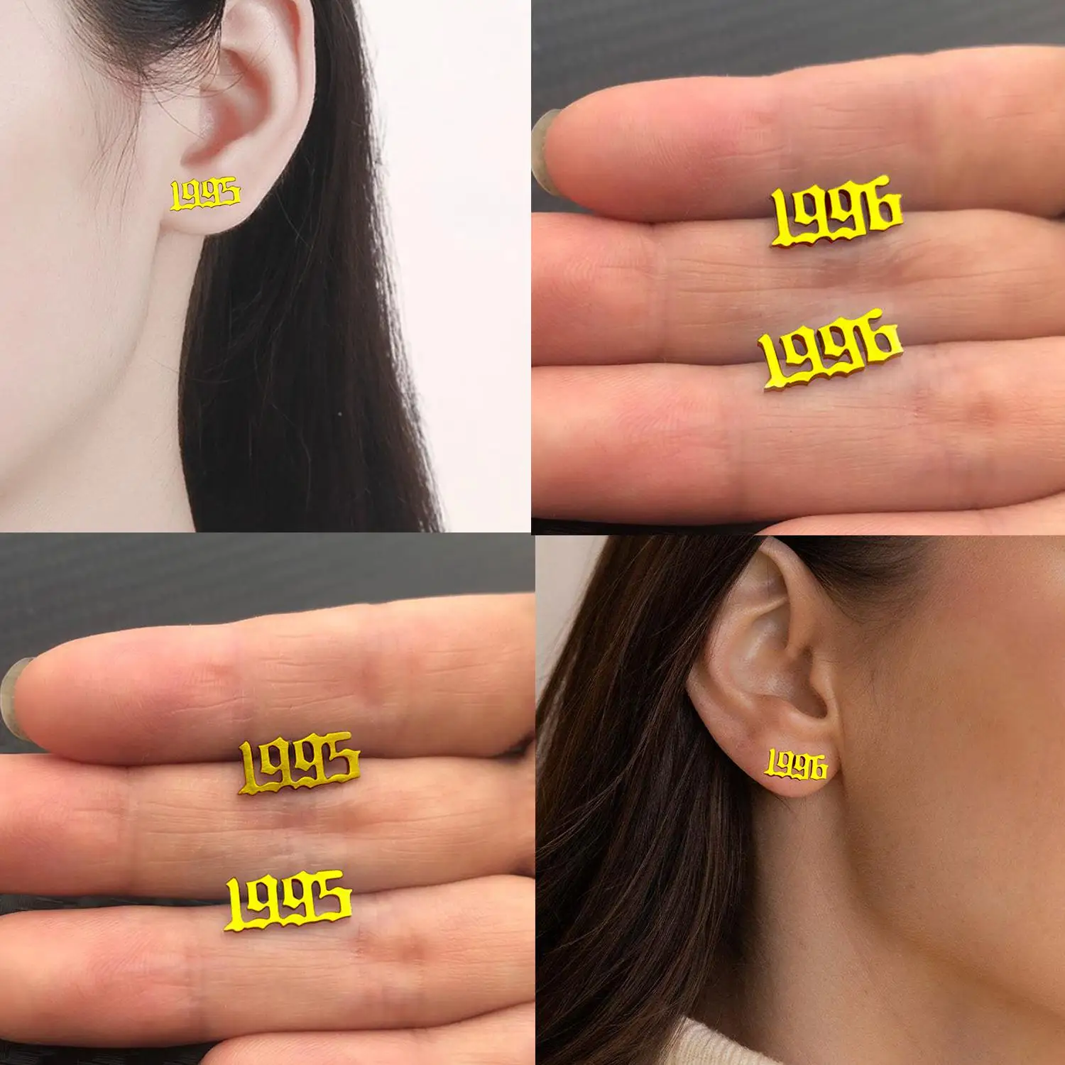 1 Pair Fashion Stainless Steel Number Earrings Simple Design Year Number Stud Earring Jewelry For Women Men Birthday Gifts