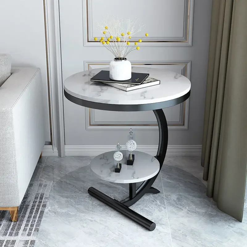 Nordic Marble Side Table Simple Small Coffee Table Balcony Iron Round Table Light Luxury Living Room Bedroom Bedside Sofa