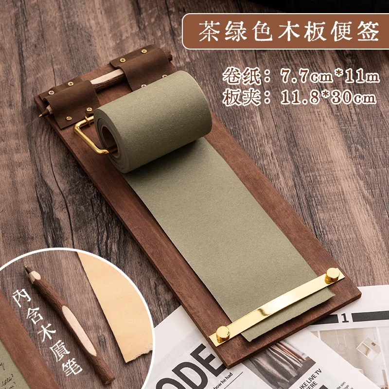Hangable retro note board clip roll note paper, tearable ins, blank wooden board note book, blank message book
