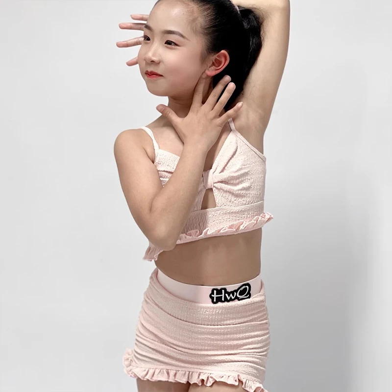 2025 ฤดูร้อนใหม่ชุดเต้นรําละตินเด็กสีชมพูแขนกุดชุดสาว Samba สวมใส่การฝึกอบรมเสื้อผ้า XH2585