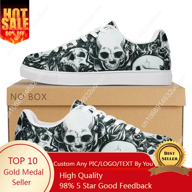 Gothic Skull Pattern Men Casual Flat Shoes PU Leather Sneakers Spring Zapatos Mujer Footwear For Boy Dropshipping