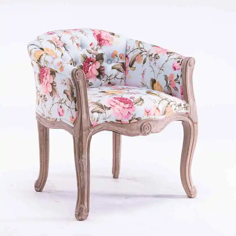 Sofa Chair French Style Solid Wood Bedroom Used Famous Hotel Dining  Retro Coffee Cloth Single Tiger Furniture