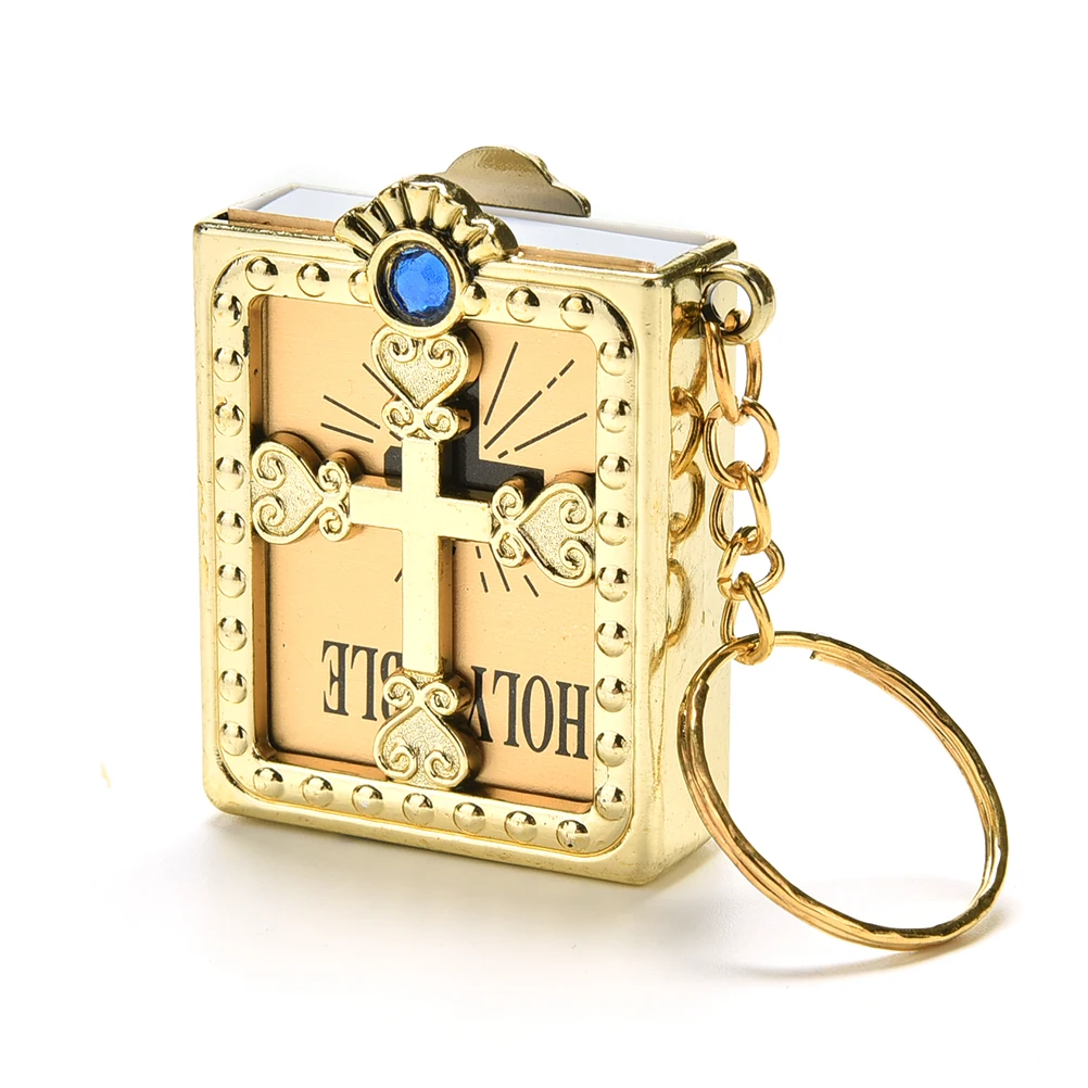 1Pc Mini Holy Bible Keychain English Religious Miniature Paper Spiritual Christian Jesus Cover Keyring Gift