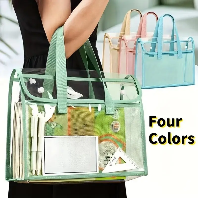 1/4Pc ﻿Large Capacity PVC File Bag Transparent Waterproof Handheld Folder A4 Portable Expandable Hand-held File Bag Multipurpose
